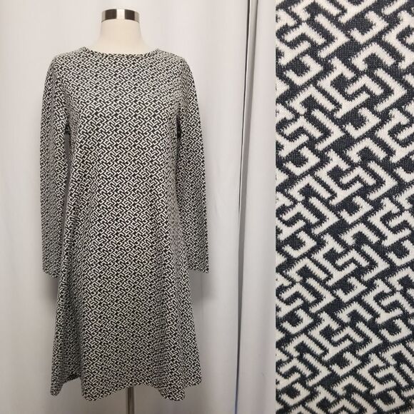 Tyler Boe A-Line Geometric Swing Long Sleeve Midi Sweater Dress Medium - Picture 1 of 9
